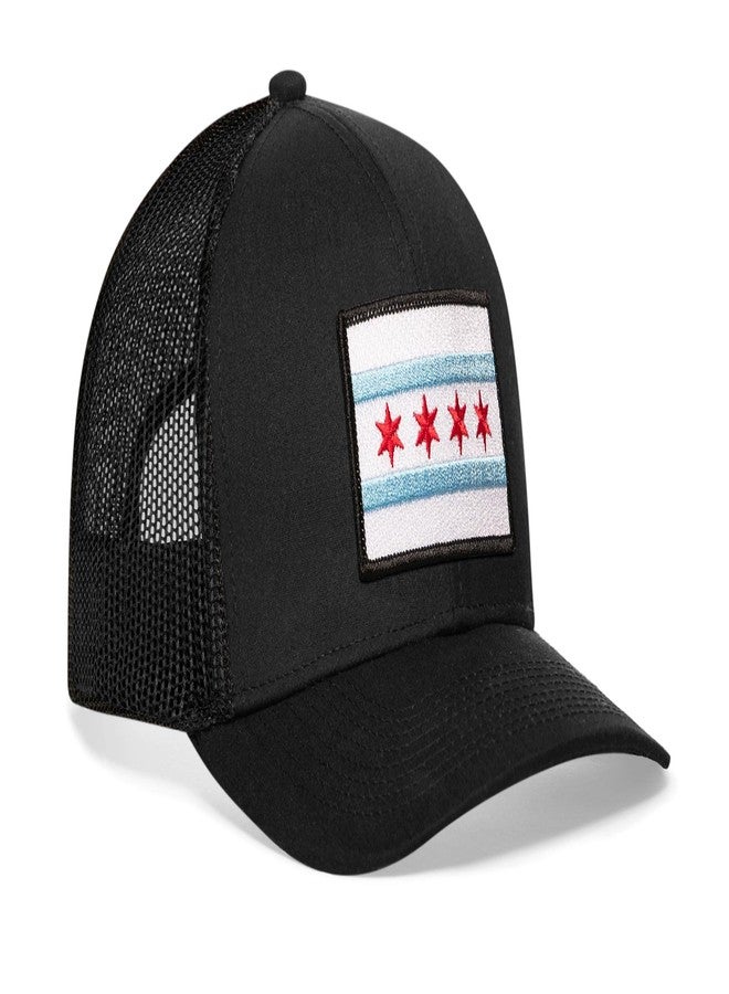 HAKA Chicago Flag Black Trucker Hat - Chicago Mesh Snapback Cap for Men, & Women Golf Baseball Dad Hat - Image 1